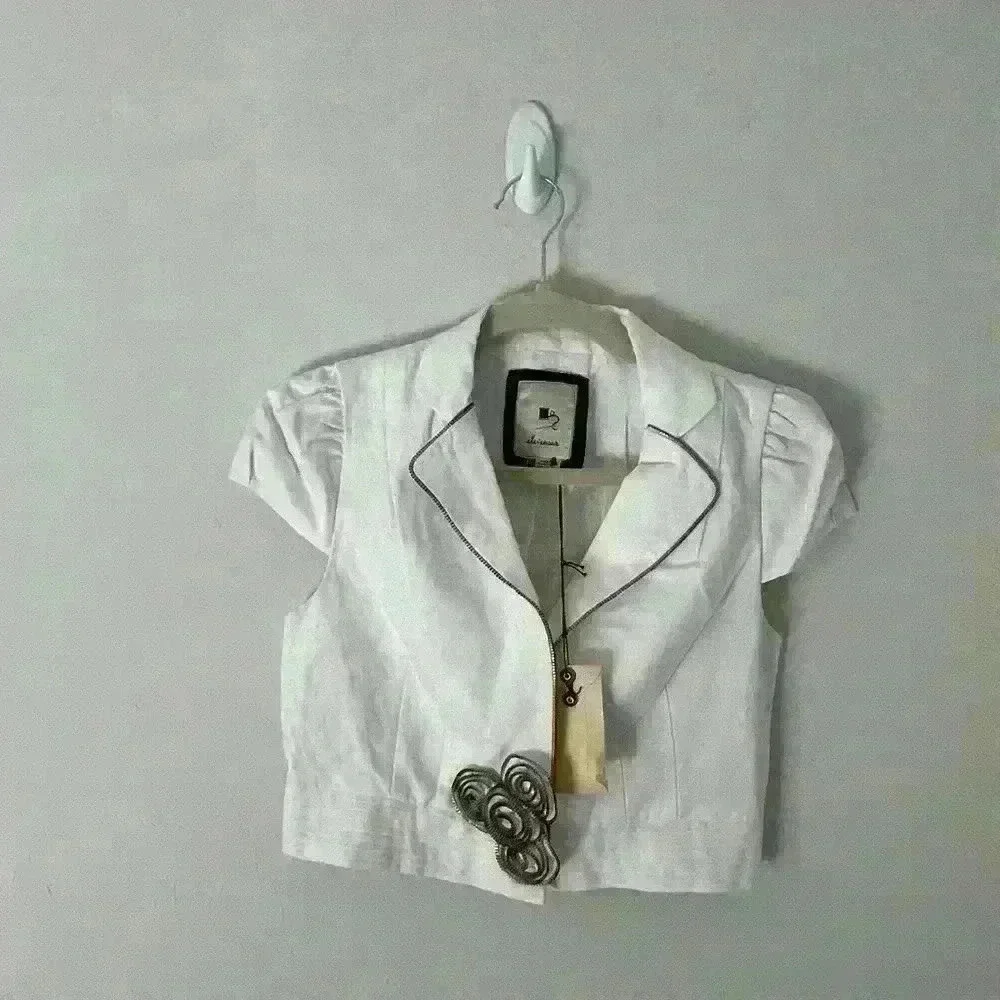 NEW anthropologie white elevenses cropped blazer edgy swift career preppy chic